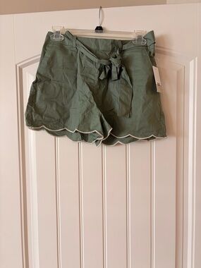 bp Olive Green Scalloped Hem Tie-Waist High-Rise Shorts
